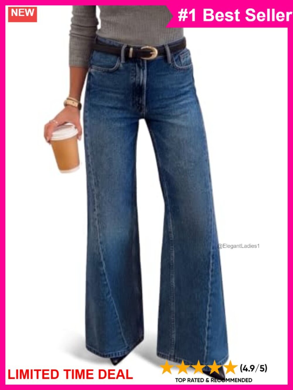 High Waisted Flare Jeans Stretchy Wide Leg Denim Pants - Picture 1 of 6
